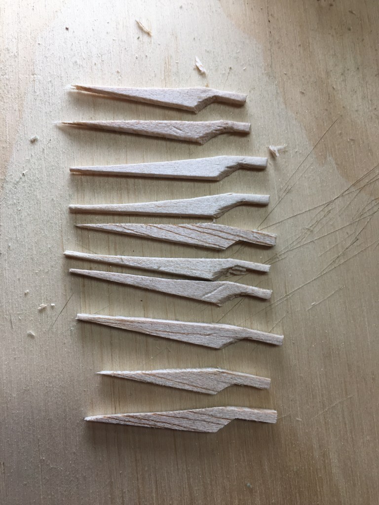 Ten balsa forms, 1/4" x 1/16" x 2 inches.