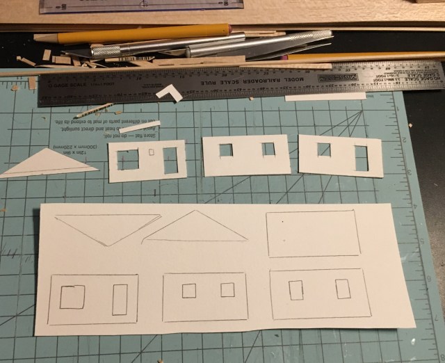 Tools used to create HO scale template drawn in pencil and cut apart.