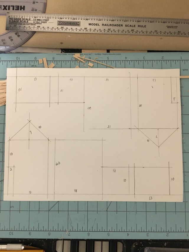 HO scale pencil template for balsa structure.