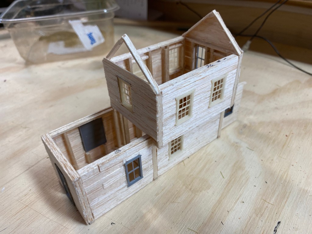 Open view of balsa structure with roof open.