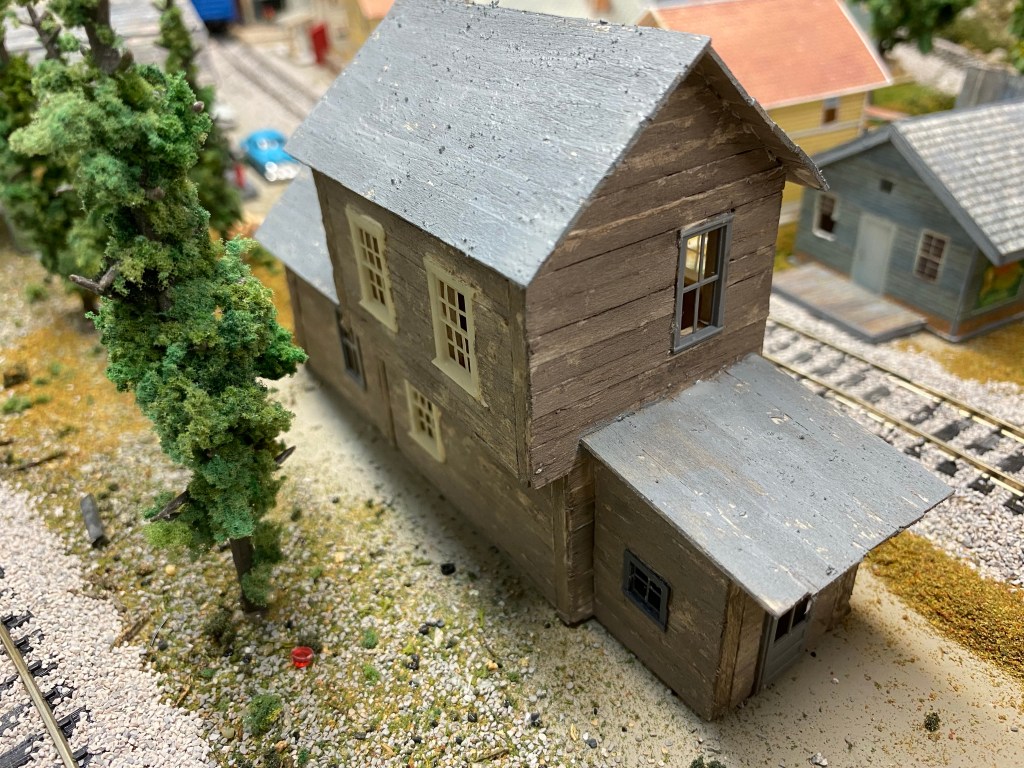 Rear view of Maple Valley Supply balsa structure, painted.