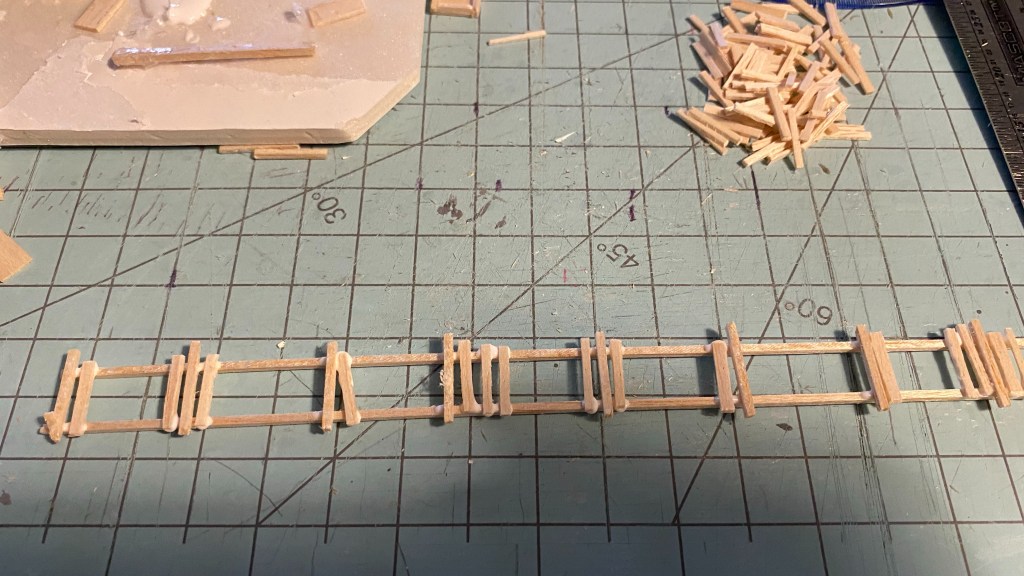 Gluing process of picket fence.