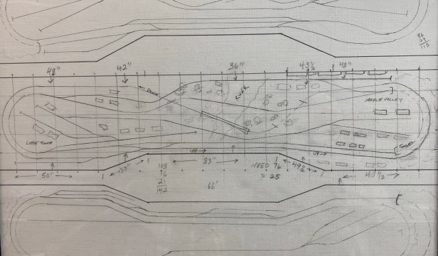 HO scale pencil drawing of track plan