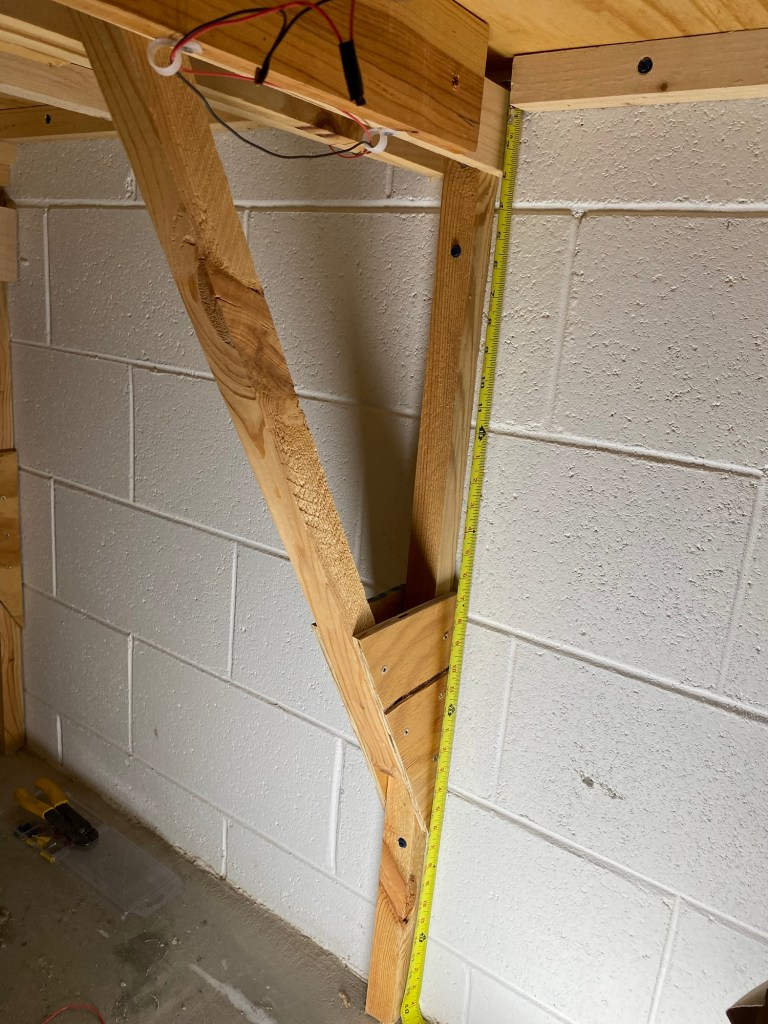 Wall bracket, cement block wall, brace, gusset, leg